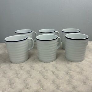 Crate & Barrel Roulette Blue Coffee Mug Set of 6 White Spal Porcelain Portugal